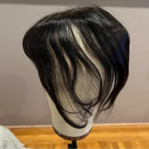 11” Natural Black Human Hair Topper with Bangs It#GA6